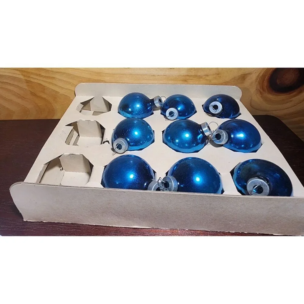 Vintage Essex Franke Glass Ball Christmas Ornaments in Box Only 9 Balls